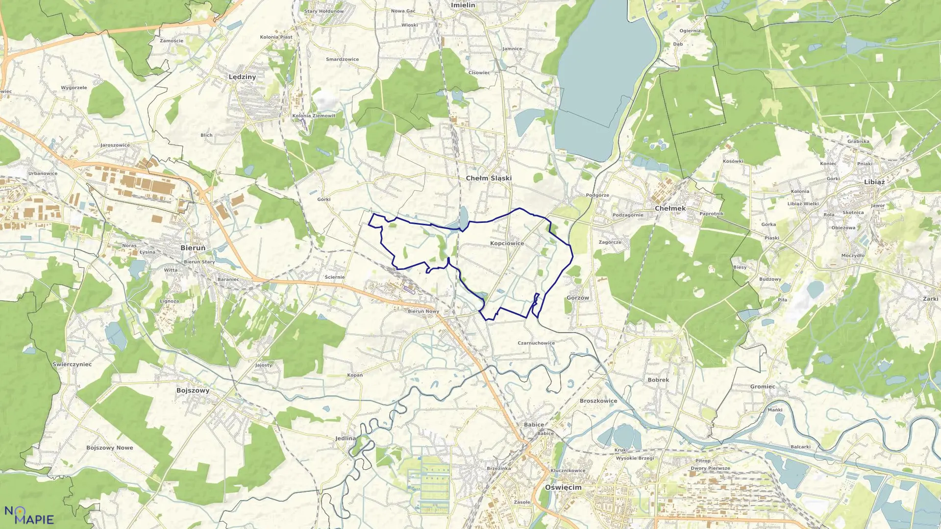 Mapa obrębu Kopciowice w gminie Chełm Śląski